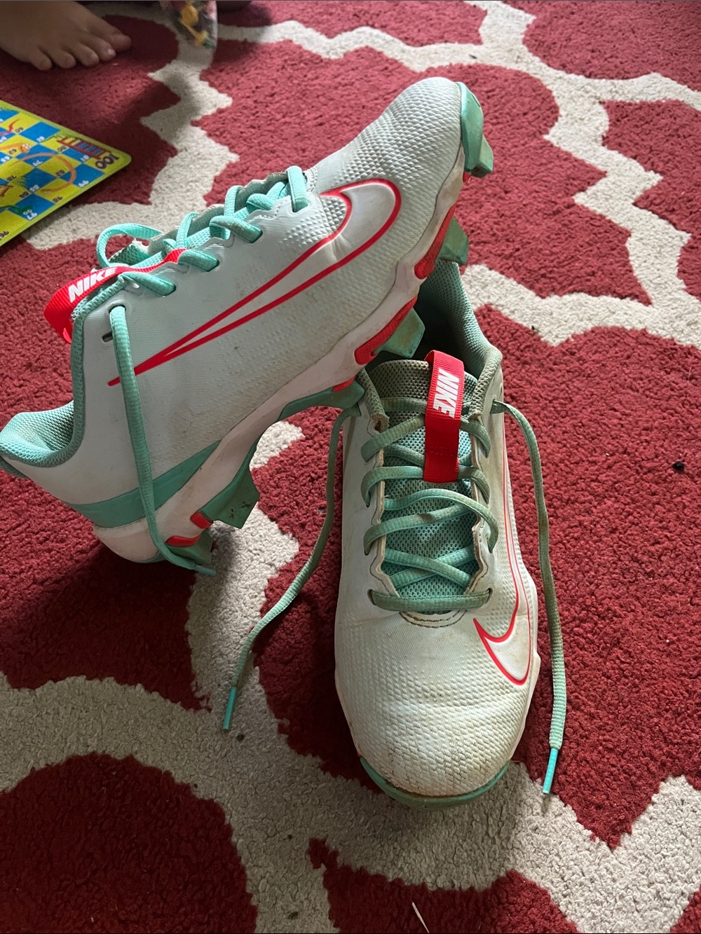 Nike Kids Cleats in White, Aqua and Coral
